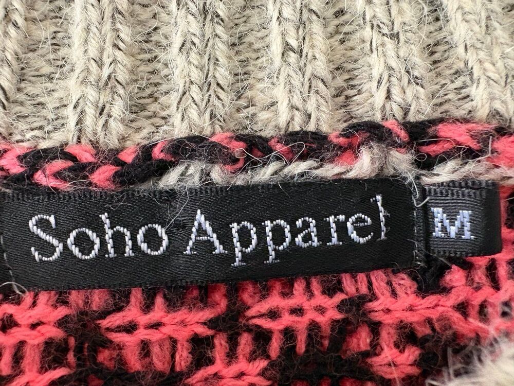Aztec Fringe Poncho Sweater M Pink Knit Tribal Caftan Cardigan Boho 70s Festival - Picture 6 of 12